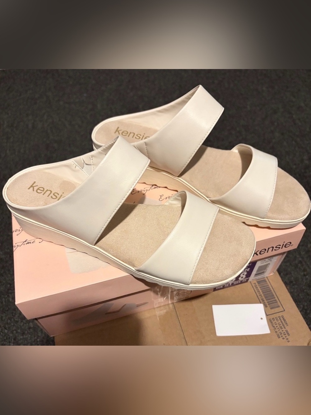 👡 NWT Kensie Endy Comfort Beige Double Strap Wedge Sandals | Size 8 👡